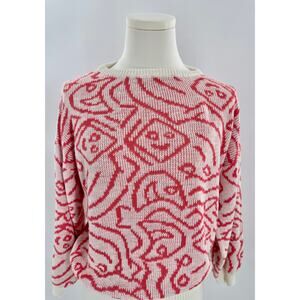 Snapdragon for Revolve Ivory Pink Faces Sweater Pullover Knit XS S White Smiley